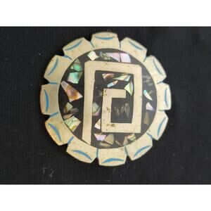 Vintage Mexico Alpaca Silver Alloy Abalone Inlay shell pin Brooch